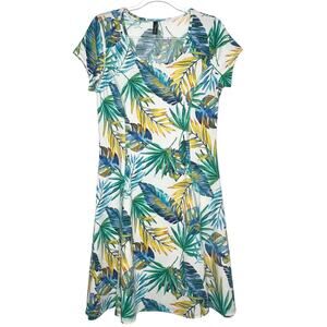 FASHQUE STUDIO Tropical Leaf Print Short Sleeve T-Shirt Dress Quick Dry Size M